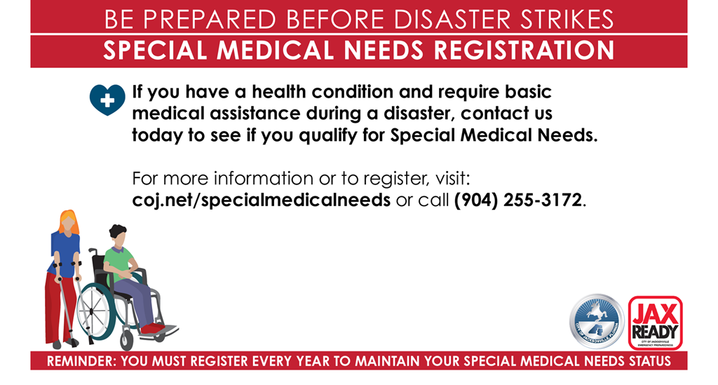 Graphic with text encouraging individuals to register of Special Medical Needs. 